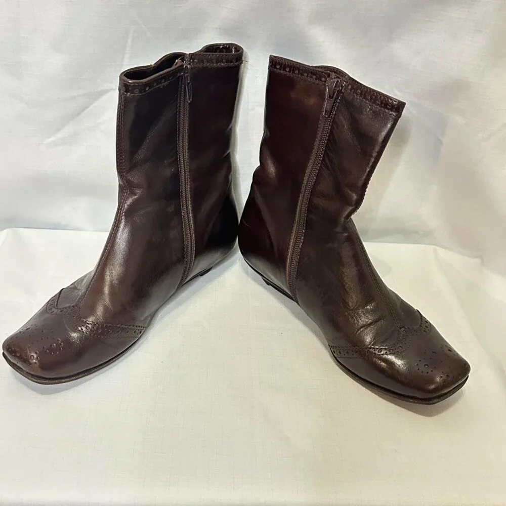 Febo Vintage Argentine Brown Leather Wingtip Ankle Boots -Tassel Detail Size 6.5